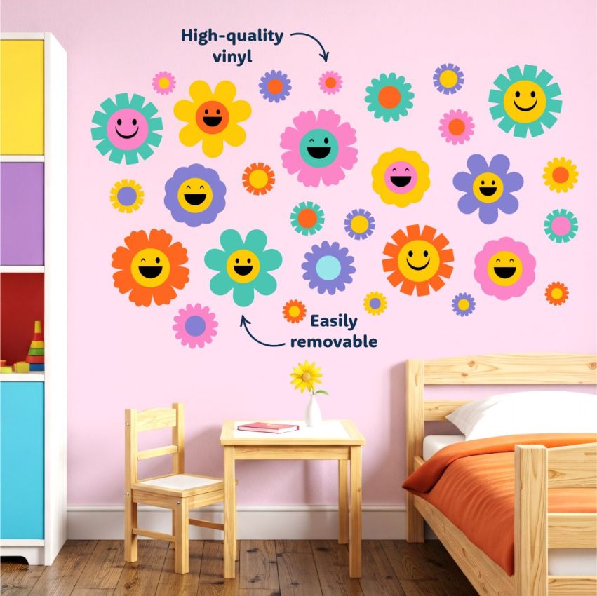 Bright Smiley Flowers Wall Stickers product preview image