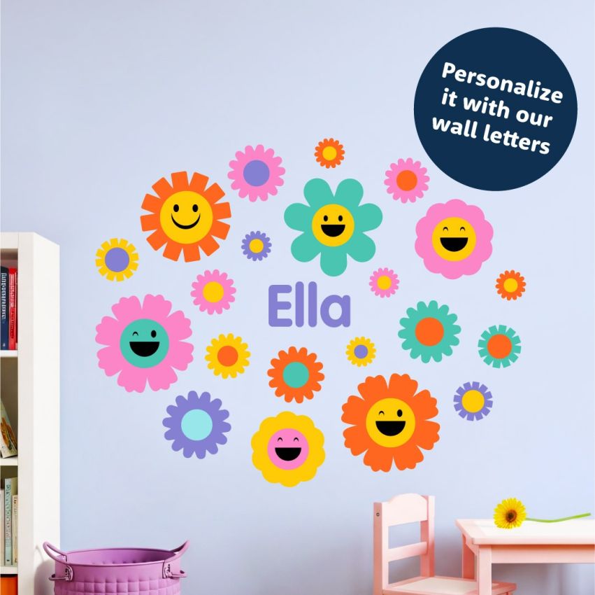 Bright Smiley Flowers Wall Stickers