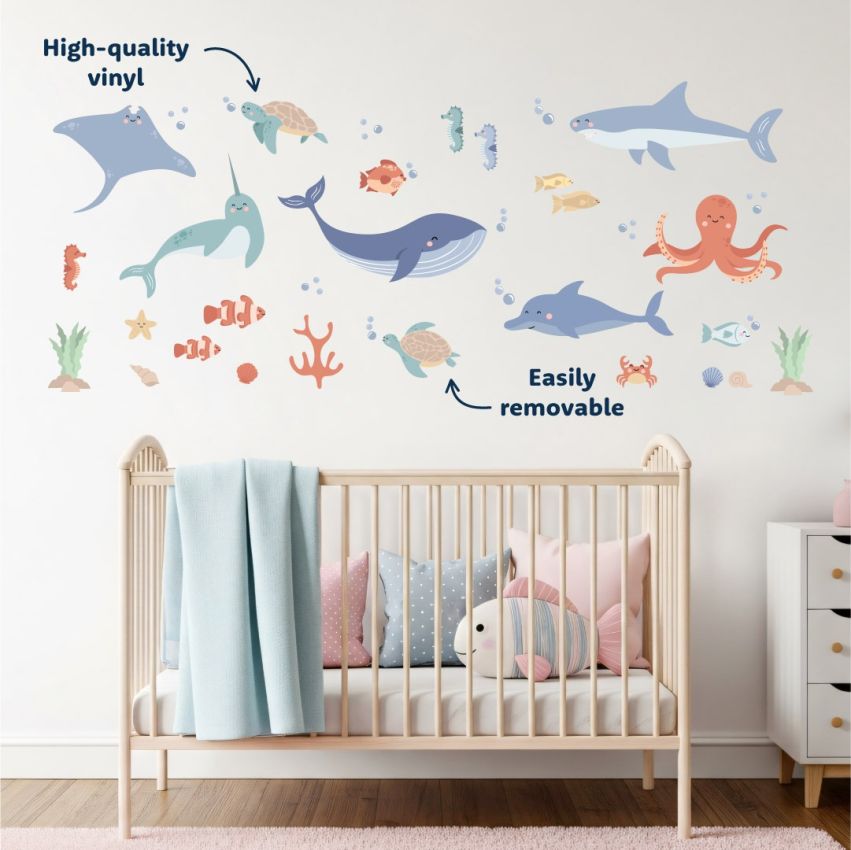 Pastel Sea Animals Wall Stickers gallery image №1