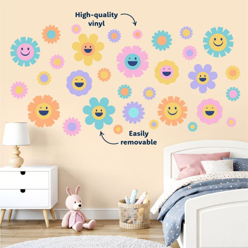 Pastel Smiley Flowers Wall Stickers gallery image №1