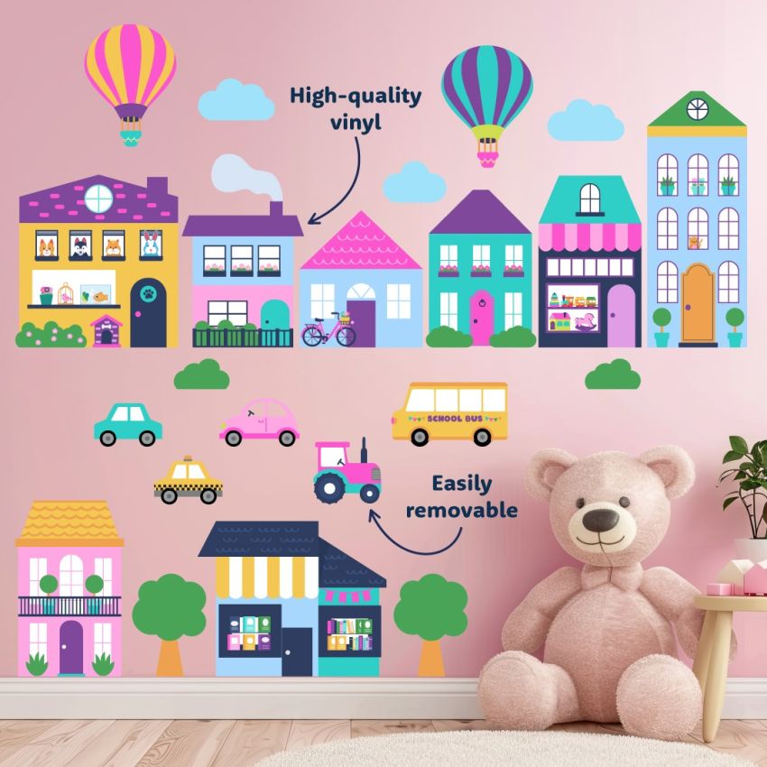 Pink Little Town Wall Stickers gallery image №1