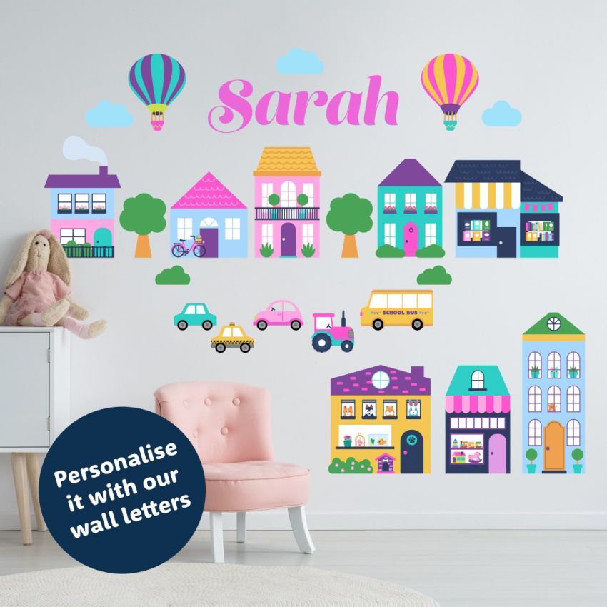 Pink Little Town Wall Stickers gallery image №2