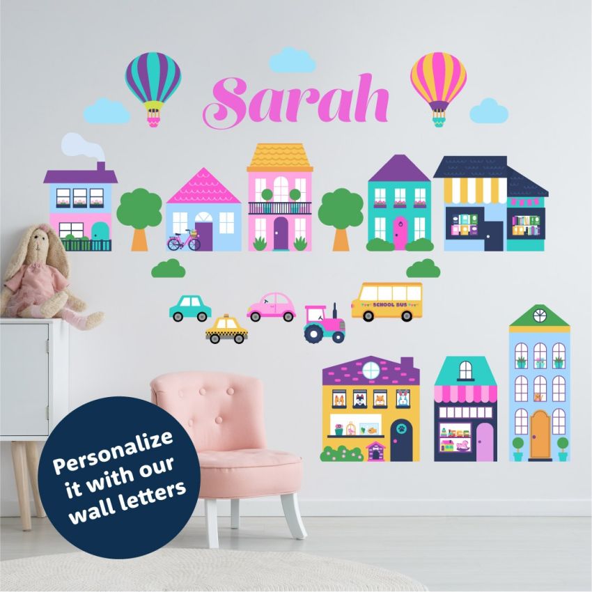 Pink Little Town Wall Stickers gallery image №4