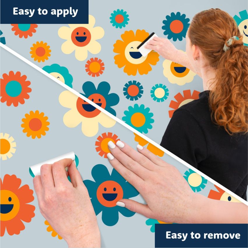 Retro Smiley Flowers Wall Stickers