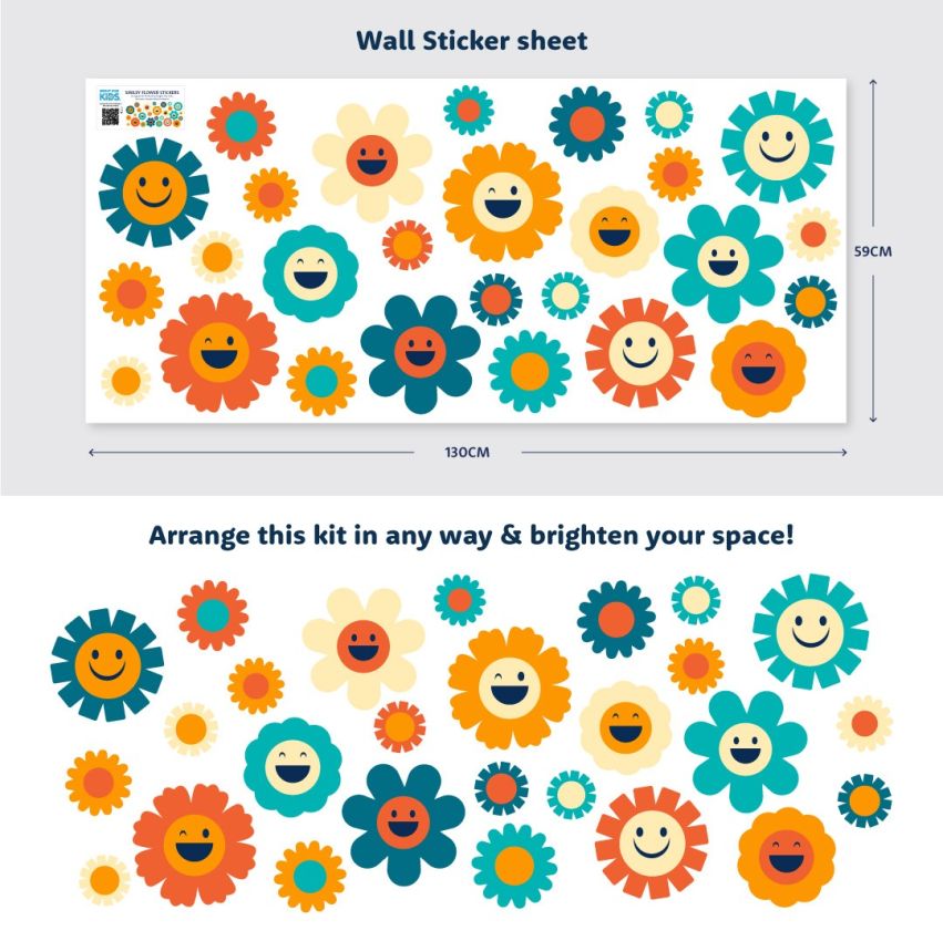 Retro Smiley Flowers Wall Stickers