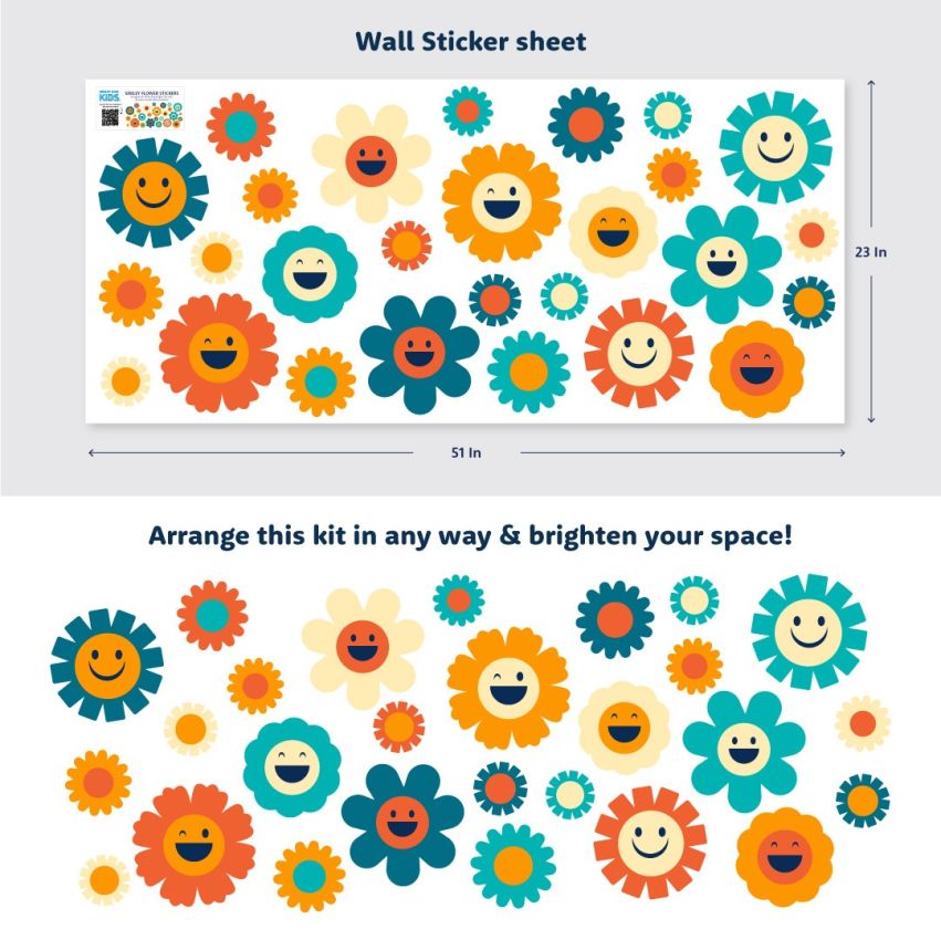 Retro Smiley Flowers Wall Stickers