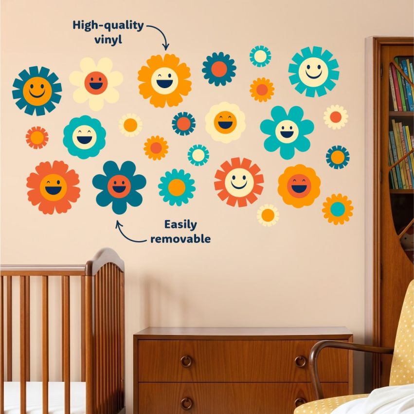 Retro Smiley Flowers Wall Stickers