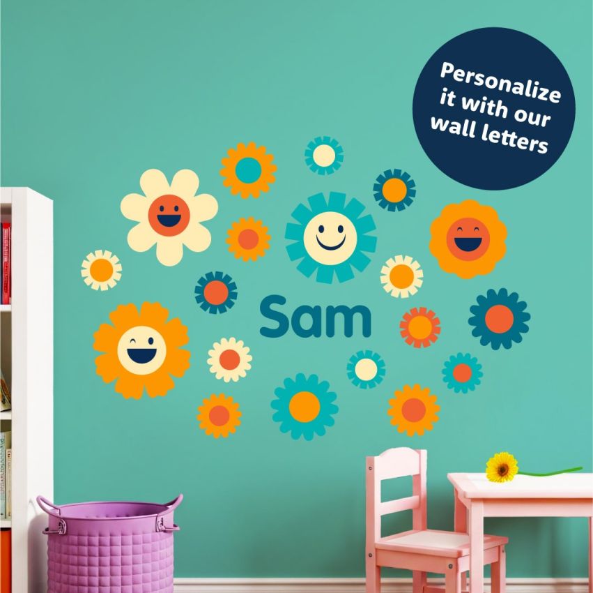 Retro Smiley Flowers Wall Stickers