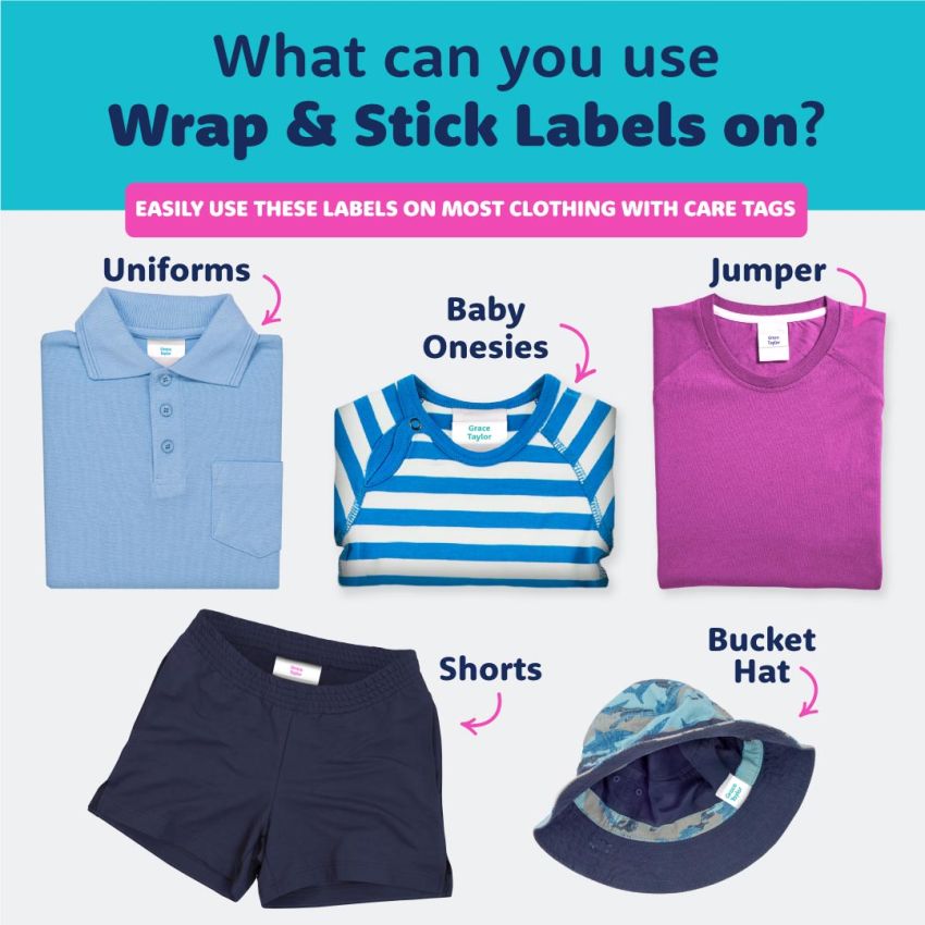 White Wrap & Stick Clothing Name Labels product preview image