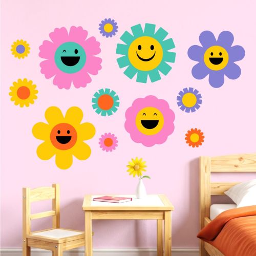 Bright Smiley Flowers Wall Stickers