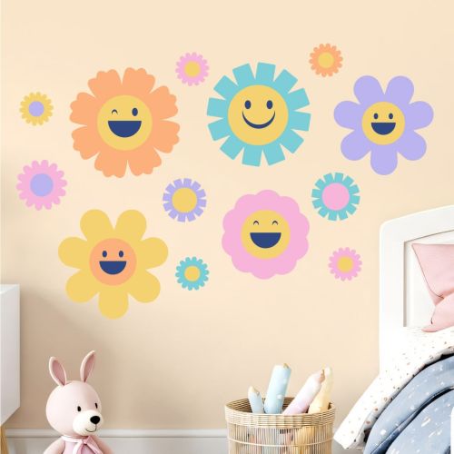Pastel Smiley Flowers Wall Stickers
