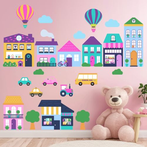 Pink Little Town Wall Stickers