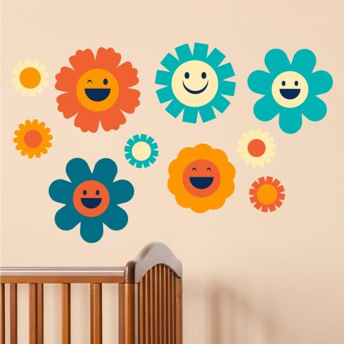 Retro Smiley Flowers Wall Stickers